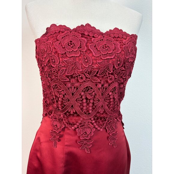 Jessica McClintock Red Strapless Gown & Shawl Lace Satin Size 8 Glam Formal - Picture 6 of 16